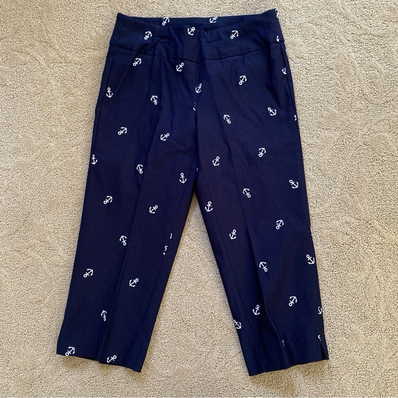 NWT Lulu-B Navy Blue Pull On Palazzo Pants UPF50+ Sun Protection Size 2 Anchors - Picture 1 of 6